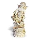 NATIV Zimmerbrunnen mit Zwei Engeln und LED-Beleuchtung | Tischbrunnen mit Wasserfall | dekorativer Zierbrunnen | Wohlfühlbrunnen für Zuhause | Wasserbrunnen in Vintage Optik