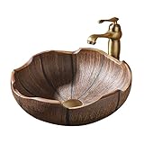 Waschbecken Handwaschbecken Schiff Waschbecken Badezimmer Retro Land Keramikkunstbecken Runde Schüssel mit Wasserhahn Combo Aufsatzwaschbecken