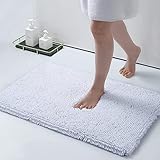 Homaxy rutschfeste Badematte Chenille Badezimmerteppich Mikrofaser Badteppich Saugfähige Hochflor Badvorleger - 40 x 60 cm, Weiß