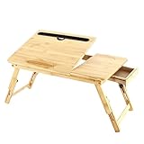 XYLUAKY Lap Desk Passt Bis Zu 15,6 Zoll Laptop Schreibtisch, Faltbar Bett Tablett Frühstückstisch Mit 5 Winkel Kippen Top, Höhenverstellbar Laptop Stand (Original Holz Farbe),A
