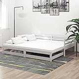 WIFESE Ausziehbares Tagesbett 2X(90x200) cm Weiß Massivholz Kiefer Jugendbett Schlafsofa mit Lattenrost Sofabett Massivholzbett mit 2 Bettschublade für Wohnzimmer Praktisch und Komfortabel