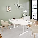 Weber Büro Easy Konferenztisch Bootsform 200x100 cm Weiß mit Elektrifizierung Besprechungstisch Tisch, Gestellfarbe:Weiß