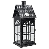 Dekovita 50cm Metall-Laterne Lichthaus - Gartenlaterne mit Glas-Scheiben - Windlicht Haus Deko-Laterne