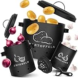 TWOBERRY Kartoffel Aufbewahrungsbox [3er Set] inkl. Sparschäler- längere Haltbarkeit durch 360° Luftzirkulation-ideale Zwiebel Aufbewahrung Kartoffel Aufbewahrung & Knoblauch Aufbewahrung (Schwarz)