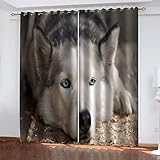 BONDIJ Vorhänge Blickdicht Verdunkelungsvorhang Gardinen Mit Ösen 232X236cm(HxB) 2Er Set 3D Tierhundemuster Druck Schlafzimmer Wohnzimmer Fensterdekoration Schallschutz Vorhang