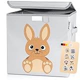 elb finesse ® Aufbewahrungsbox Kinder I süße Tierwelten Motive I extra stabile Spielzeugkiste mit Deckel für Kinderzimmer I Spielzeug Box (33x33x33) zur Aufbewahrung I Ordnungsbox I (Harry Hase)