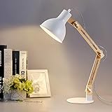 Depuley Klassische Schreibtischlampe Warmweiß LED Leselampe im klassichen Holz, E27 Glühbirne, Vintage Tischlampe Verstellbar Arbeitsleuchte, Bürolampe, Nachttischlampe für Schlafzimmer