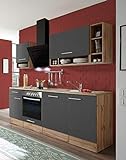 respekta Küchenzeile Küche Küchenblock Einbauküche Komplettküche 220 cm Wildeiche grau inkl. Geräte