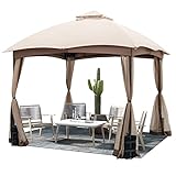 COSTWAY 3x3m Pavillon mit Doppeldach, Netzwänden und 4 Sandsäcken, Gartenpavillon Stabil, wasserdichtem Outdoor-Pavillon für Terrasse, Hof, Garten