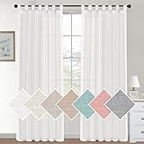 Lanqinglv 2er Set Sheer Voile Vorhänge Weiß Schlaufen Gardinen Halbtransparent Leinenvorhang Leinenoptik Lichtdurchlässig Vorhänge für Schlafzimmer Bauernhaus Wohnzimmer - 132cm(B) x214cm(H)