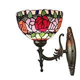 JENCUZ Tiffany Stil Wandlampe Vintage Wandlampe Schlafzimmer Wandleuchte Wohnzimmer Wandbeleuchtung Einfachheit Muster Glaslampenschirm Für Restaurants, Galerien, Schlafzimmer, Lesen, Küche, E27