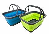 SAMMART 12L zusammenklappbare Wanne mit Griff – Tragbarer Outdoor-Picknickkorb/Krater – Faltbare Einkaufstasche – Platzsparender Aufbewahrungsbehälter (Grasgrün + Cerulean)