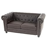 Mendler Luxus 2er Sofa Loungesofa Couch Chesterfield Kunstleder - runde Füße, braun