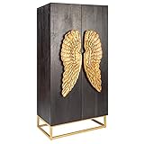 riess-ambiente.de Extravagantes Highboard Angel 70cm schwarz Mangoholz mit goldenen Flügeln Wohnzimmerschrank Schrank Hochschrank