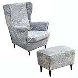 2 Teilig Ohrensessel Überzug Mit Ottomane Schonbezug Stretch Sessel Überwürfe Ohrensesselbezüge Bezug Sesselhusse Tiger Stuhlbezug (Autumn,Wing Chair & Ottoman)