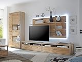 Wohnwand ESMA 24 Eiche Bianco teilmassiv 4-teilig Medienwand TV-Wand Wohnzimmer Wohnmöbel mit Beleuchtung TV-Möbel