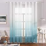 MIULEE Gardinen Transparent Vorhänge Farbverlauf Voile Sheer 2er Set Vorhang mit Ösen Dekoschal Fensterschal für Schlafzimmer und Wohnzimmer 225 cm x 140 cm(H x B) Weiß Blau