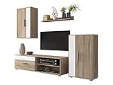 Wohnwand Nookiz, Fernsehschrank, Schrankwand, Anbauwand, Mediawand, Wandregal, Schrank, TV-Lowboard, Hängeschrank (Sonoma/Weiß)