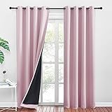 PONY DANCE Verdunklungsvorhänge Kinderzimmer 2 Stücke Thermovorhang mit Ösen Doppellagige und Dicke Vorhänge Lichtundurchlässig Kindervorhänge Mädchen, H 245 x B 140 cm, Hellpink