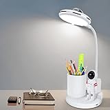 VUENICEE Schreibtischlampe Kinder, Schreibtischlampe Dimmbare LED Tischlampe mit Stifthalter und Projektion, USB-Anschluss Nachttischlampe, 360° Verstellbar Schwanenhals Leselicht Wohnzimmer Büro