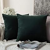 MIULEE 2er Set SAMT Kissenbezug Kissenhülle Dekorative Dekokissen Sofakissen Lendenkissen Wurfkissenbezug mit Verstecktem Reißverschluss Sofa Schlafzimmer 16x16 Inch 40x40 cm Dunkelgrün
