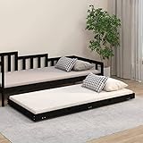 Tidyard Massivholzbett Mit Rollen Holzbett Gästebett Holzbetten Bettgestell mit Lattenrost Bettrahmen Jugendbett Doppelbett/Einzelbett Seniorenbett Bett Schwarz 90x190 cm Kiefer