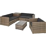 TecTake Polyrattan Sitzgruppe mit Aufbewahrungsbox für Polster, Tisch mit Glasplatte, frei zu gruppierendes Gartenmöbel Set, Rattan Lounge für den Garten – Balkonmöbel, Balkonmöbel Kleiner Balkon