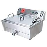 Valgus Kommerzielle elektrische Fritteuse aus Edelstahl 3000W 30L Großraum-Küchenbratmaschine mit Korb und Deckel, Abflusssystem für Restaurant und Zuhause