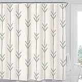 Miyotaa Arrow Geometrisches Duschvorhang-Set, 152 x 180 cm, Chevron, modern, einfach, beige, minimalistisch, neutraler Zickzack-Polyester, wasserdichter Stoff, Badezimmer-Vorhang mit 12 Haken