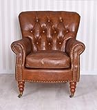 Exclusiver englischer Clubsessel Kaminsessel Chesterfield Ledersessel Braun gepolstert Sessel Fernsehsessel Antikstil OVL04 Palazzo Exklusiv