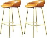 Barhocker Thekenhocker Küchenbarstühle, 2er-Set, mit Kunstleder gepolsterte Thekenbarhocker mit niedriger Rückenlehne und goldfarbenen Metallbeinen, hohe Barhocker für die Küche, moderner Barstuh