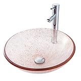 Badezimmer-Waschbecken, künstlerisches Waschbecken aus gehärtetem Glas, rotes rundes Waschbecken-Set, 16,5-Zoll-Aufsatzwaschbecken mit verchromtem Wasserhahn und Pop-Up-Ablauf