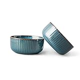Müslischalen Groß aus Porzellan, 1000ml Bowl Schüssel 2er Set Suppenschüsseln Keramik Schalen Ramen Schüssel Retro Geschirr Blau Serie(15.5CM)