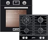 Kaiser Herd Set Backofen-Set EH 6326 SP Elektro Backofen, Autark, 79L, Selbstreinigung, Drehspieß, 10 Funktionen +Gas-Kochfeld KCG 6380, 60cm, Schwarz Glas, Einbau Herd, 3,8kW WOK,Erdgas Fl.Gas