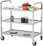 uyoyous Servierwagen Edelstahl 3 Böden Edelstahlwagen mit Bremse Rollwagen Allzweckwagen Küchenwagen mit Rollen für Hotel Restaurant Home Küche - Silber Größe ca. 95x50x95cm(L/B/H)