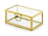 Party Deco Dekorative Schmuckschatulle Glas und Gold Metall Ringbox - 9 x 4 x 5,5 cm - Terrarium Glaskasten Schmuckbox Chmuckkästchen