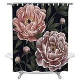 TITINGLUCK Duschvorhang mit botanischen Pfingstrosen, Vintage-Stil, mit Haken, wasserdichter Polyester-Badevorhang, Heimdekoration, Badezimmervorhang, 165 x 214 cm (B x H)