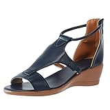 Sandalen für Damen, lässige offene Zehenpartie, Riemchensandalen, Sommer, elegant, Strandreißverschluss, römische Plateau-Sandalen, Passform, Flops, Sandalen für Damen, Größe 42, dunkelblau, 38.5 EU