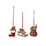 Villeroy und Boch Nostalgic Ornaments Ornamente-Set Geschenke 3tlg., Stiefel, Schlitten und Geschenkesack als Baumschmuck aus Hartporzellan, bunt