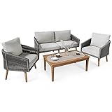 di volio Exlusive Sitzgruppe Matera - Seilgeflechtes Lounge Set für Garten, Balkon & Terrasse mit Sofa, 2 Sesseln und Tisch aus Akazienholz - Gartenmöbel-Set in Holzoptik, inkl Wetterschutzplane