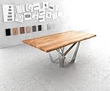 DELIFE Esszimmertisch Edge Akazie Natur 200x100 XL Spider Flachstahl Edelstahl Live-Edge Esstisch Gestell: Spider Flach Edelstahl