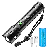 ASORT led Taschenlampe Extrem Hell 20000 Lumen, USB Aufladbar Taktische klein Taschenlampe, batteriebetrieben, IPX67 Wasserdicht, 5 Lichtmodi für Outdoor Camping Wandern Notfälle (26650 Akku)
