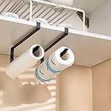 LINFIDITE 2 Pack Paper Towel Holder Hanger Kitchen Under Cabinet Paper Towel Racks Sliding Wall Mount Paper Rolls Rack No Drilling Durable Paper Holder for Kitchen Pantry Bathroom Toilet, Black