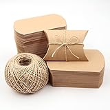 Quanerba 100 Stück Kraftpapier Geschenkkartons, 7x9cm Kleine Geschenkschachteln mit Juteschnur 60M, Kissen-Form-Hochzeits-Geschenkboxen, Kissenschachtel, Süßigkeiten-Box für Einladung Party Fest