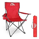 MSPORTS Campingstuhl Premium inkl. Tragetasche in Rot Anglerstuhl Faltstuhl Klappstuhl mit Armlehne und Getränkehalter praktisch robust leicht