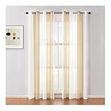 Mesnt Voile Vorhang mit Ösen, Polyester Bicolor-Streifen Halbtransparent Voile Netz Vorhang, Beige, H214 x B132 cm