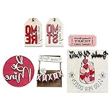 6 Stück Valentinstag gestuftes Tablett Dekor Bauernhaus Holzschild Romantisches Herzschild für Valentinstag Zuhause Tischdekoration Etagere Tablett Dekoration Set