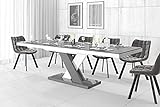 Design Esstisch Tisch HEN-111 Hochglanz ausziehbar 160 bis 256 cm (Grau - Weiß Hochglanz)