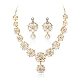 TOFBS Perlen Schmuckset für Damen Mädchen Perlen Anhänger Halskette Ohrringe Set Perlenkette Weiß Perlen Ketten Perlenohrringe Brautschmuck Set Hochzeit Engagement Party (#6)