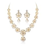 TOFBS Perlen Schmuckset für Damen Mädchen Perlen Anhänger Halskette Ohrringe Set Perlenkette Weiß Perlen Ketten Perlenohrringe Brautschmuck Set Hochzeit Engagement Party (#6)